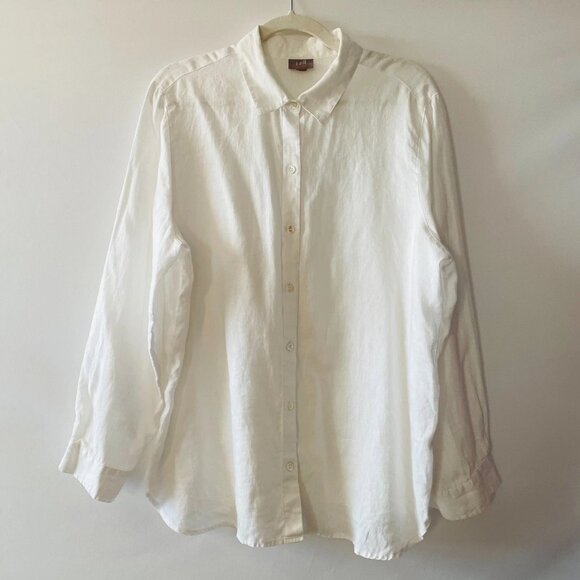 J. Jill Womens White Long Sleeve Lightweight Linen Button Up Shirt Size Large - Picture 1 of 11